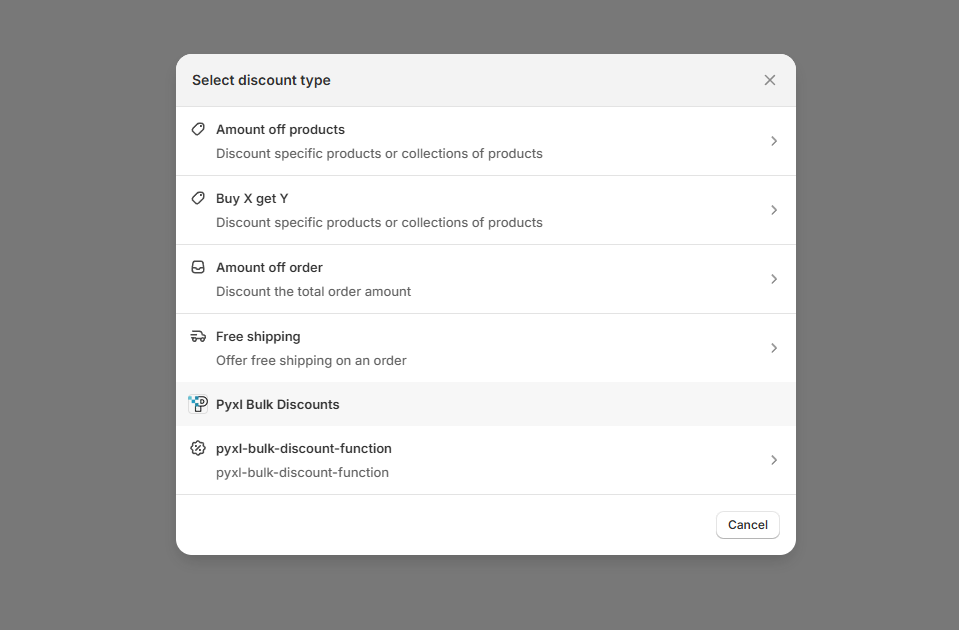 Screenshot of the discount selection screen 